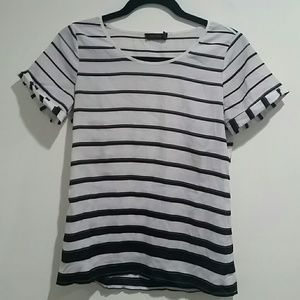 Navy & White Striped Polyester Tee